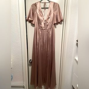 Galina Signature Charmeuse Flutter Sleeve A-Line Bridesmaid Dress, Sand, size 10